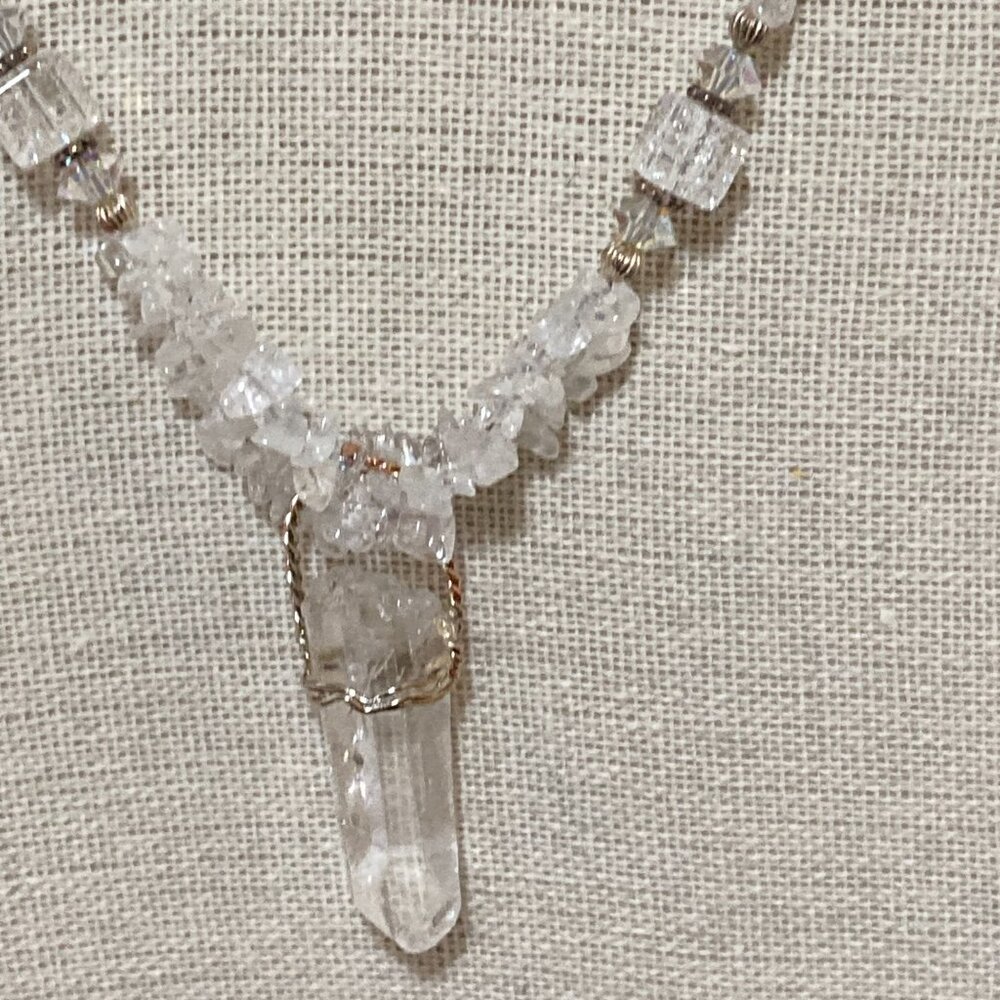White Quartz and Crystal Necklace 18" Sterling Silver - Picture 3 of 9